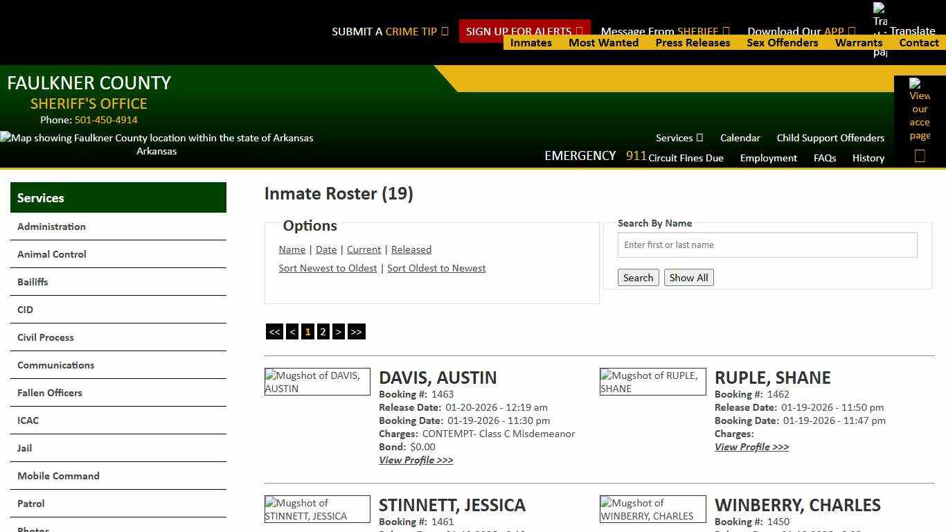 Inmate Roster - Released Inmates Booking Date Descending - Faulkner County Sheriff's Office